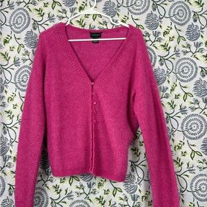 Club Monaco Reversible Alpaca Hair Fuchsia Cardigan